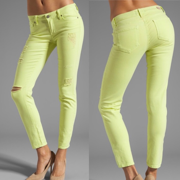 PAIGE Denim - PAIGE Destructed Skyline Ankle Peg Jeans in Citron